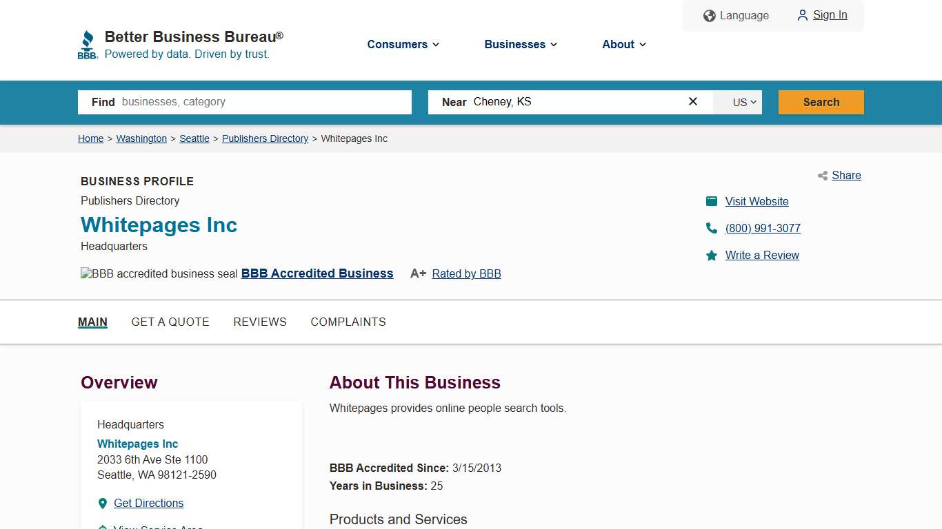 Whitepages Inc BBB Business Profile Better Business Bureau